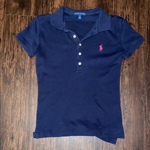 Ralph Lauren Women's Navy Polo with Pink Logo